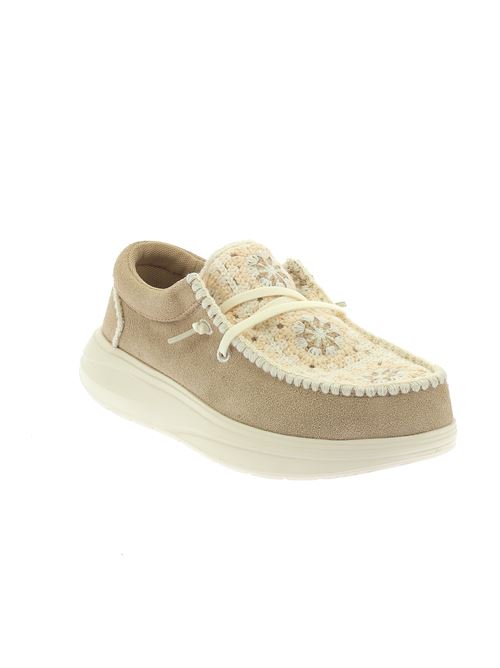 Wendy Comf Suede Crochet stringata da donna in camoscio e tessuto beige chiaro HEY DUDE | 431080MD